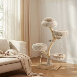 Fudajo Kiipeilypuu 130 cm, oksamainen muotoilu, sisal ja plüshi, riippumatto
