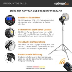 Walimex pro LED Niova 100 Plus Daylight LED-studiovalo 100 W, 5600 K, Bowens S-Type