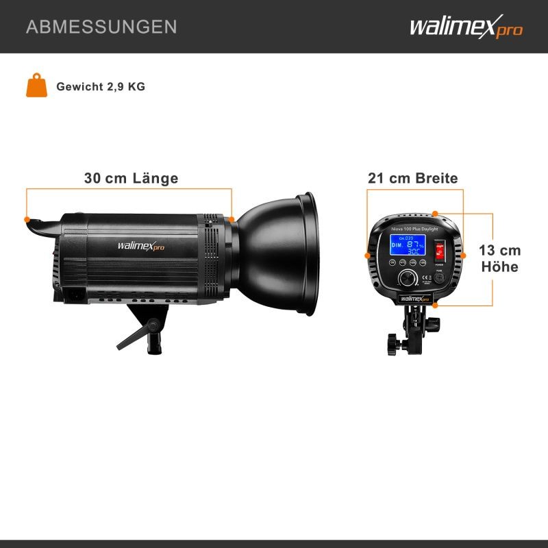 Walimex pro LED Niova 100 Plus Daylight LED-studiovalo 100 W, 5600 K, Bowens S-Type