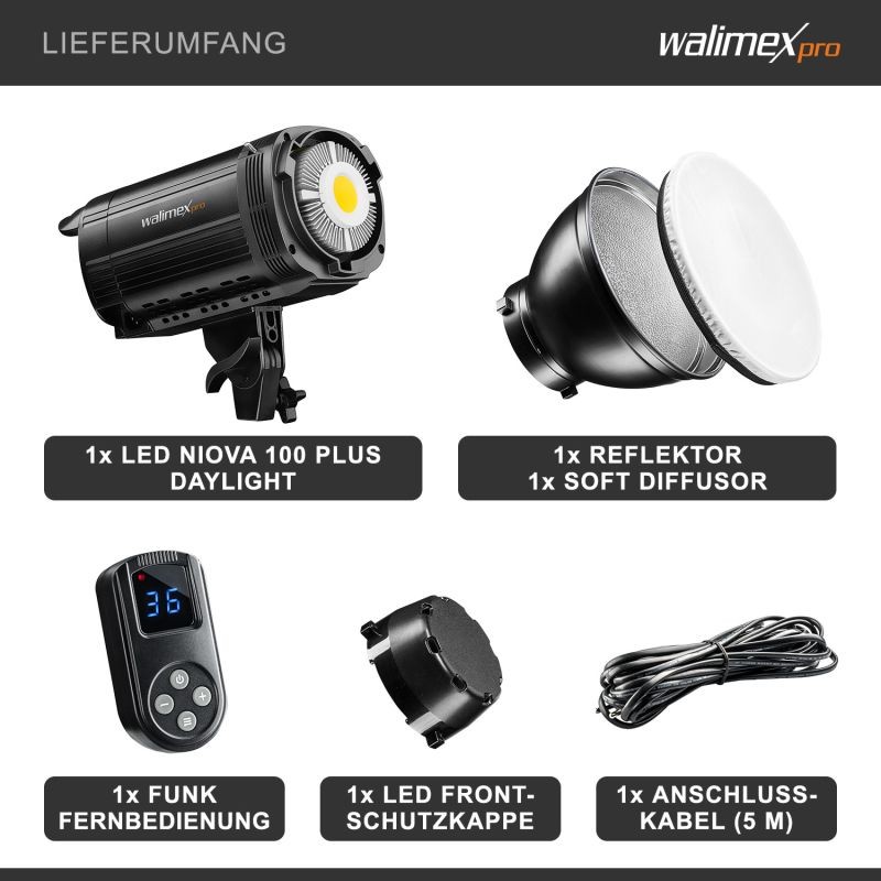 Walimex pro LED Niova 100 Plus Daylight LED-studiovalo 100 W, 5600 K, Bowens S-Type