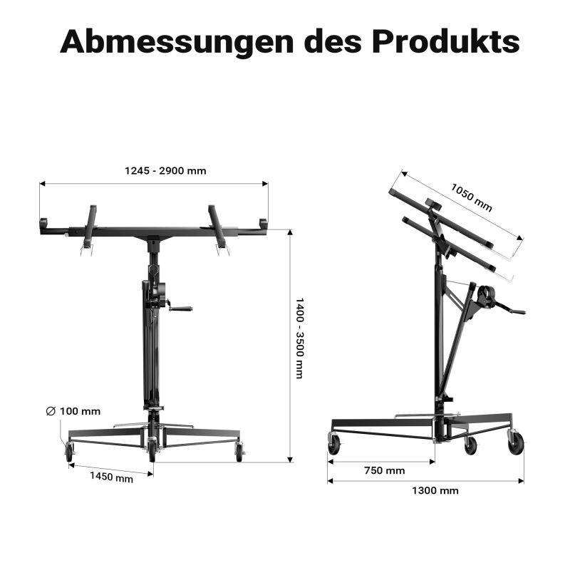 XXL-levynostin, max 68 kg, korkeus 140–350 cm, max leveys 2,90 m, musta