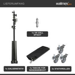 Walimex pro puomijalka pyörillä, 130-390 cm, teleskooppipuomi 115-215 cm, softboxeille ja heijastimille