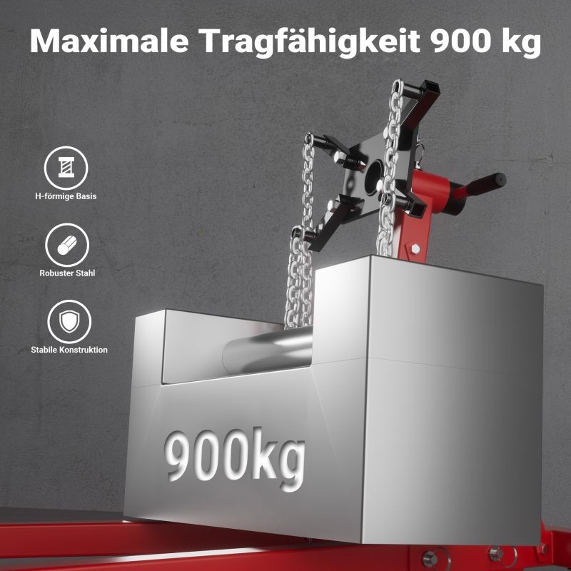 Moottorinpidike 900 kg, maalattu teräs, pyörillä, 360 asteen kääntömahdollisuus