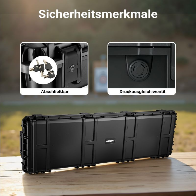 Pitkien aseiden ja jousien kuljetuslaatikko, PP, 139,6 x 44,9 x 18,8 cm, musta, TSA-lukko