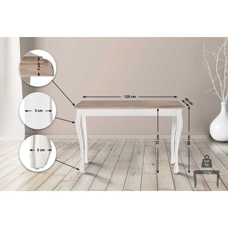 Tyylikäs kierrätetty jalava konsolipöytä kaarevilla jaloilla