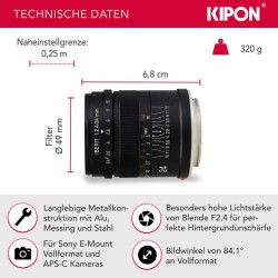 Kipon Iberit 24 mm f/2,4 objektiivi Sony E -kennoille