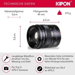Kipon Iberit 50/2,4 full-frame-objektiivi 50 mm f/2,4, manuaalinen, Fuji X, musta