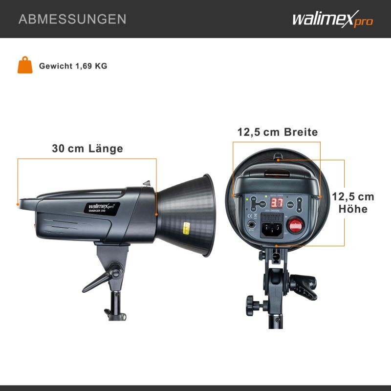 Walimex pro Emerger 200 studiosalama, 200 Ws, 2,4 GHz langaton ohjaus, LED-mallivalo