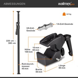 Walimex pro Autopole teleskooppitanko 220-380 cm, alumiini, musta, max. 15 kg, superkiinnike ja adapteri