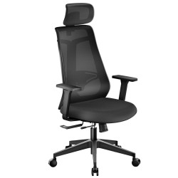 Ergonominen toimistotuoli korkeus ja syvyyssäätö niskatuki käsinojat selkätuki musta max 150 kg