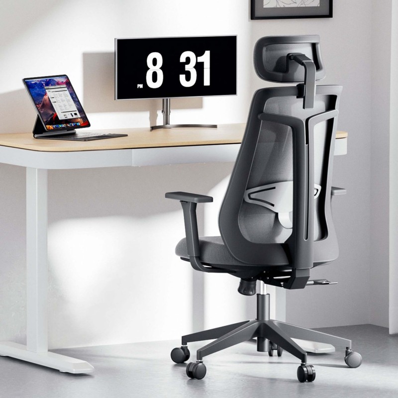 Ergonominen toimistotuoli, korkeus- ja syvyyssäätö, niskatuki, käsinojat, selkätuki, musta, max. 150 kg