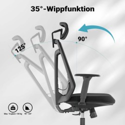 Ergonominen toimistotuoli, korkeus- ja syvyyssäätö, niskatuki, käsinojat, selkätuki, musta, max. 150 kg