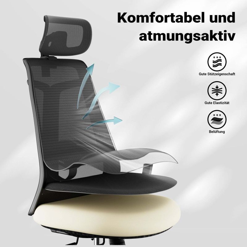 Ergonominen toimistotuoli, korkeus- ja syvyyssäätö, niskatuki, käsinojat, selkätuki, musta, max. 150 kg