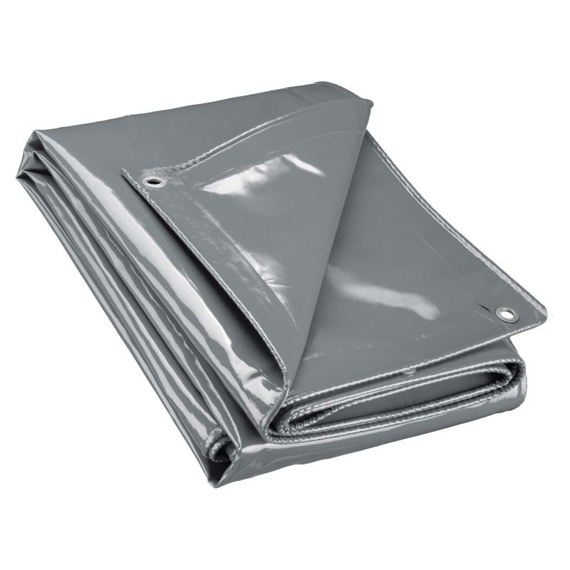 Säänkestävä suojapeite 5 x 8 m, harmaa, PVC-pinnoitettu polyesteri, 650 g/m², vedenpitävä, UV-suojaus