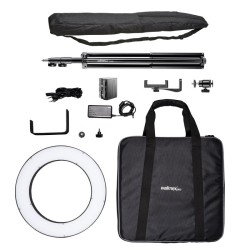 Walimex pro LED-rengasvalosetti 380 Bi-Color 23 W, 38 cm, jalusta ja akku
