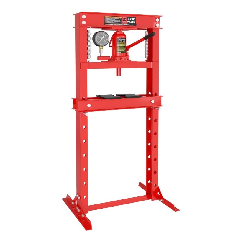 Hydraulinen prässi 12 t, 420 mm, teräs, painemittari, punainen