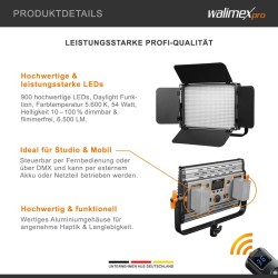 Walimex pro LED Niova 900 Plus LED-paneelivalaisin 54 W, säädettävä päivänvalon videovalaisin kaukosäätimellä