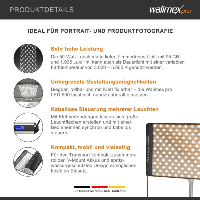Walimex pro Flex LED 500 Bi-Color 50 W LED-valomattosetti softboxilla