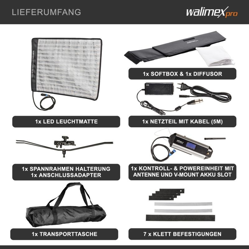 Walimex pro Flex LED 500 Bi-Color 50 W LED-valomattosetti softboxilla