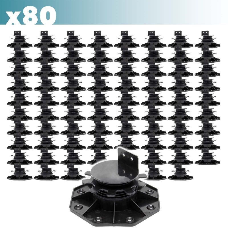 XPOtool Säädettävät terassitukijalat 80 kpl, 33–64 mm, 2700 kg, musta
