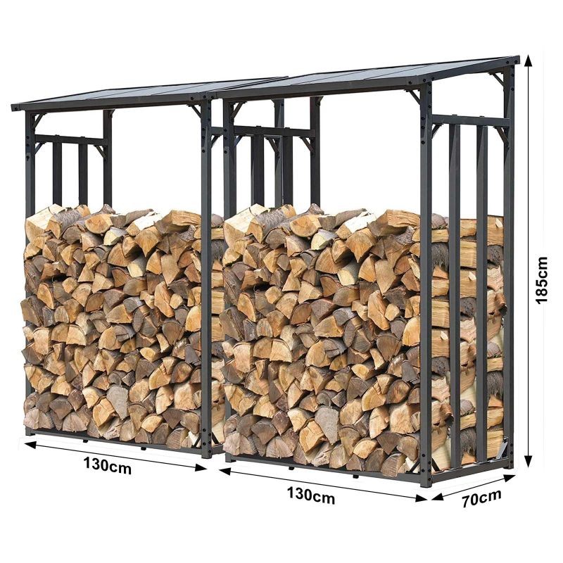 Toboli Polttopuuhylly ulkokäyttöön, 133 x 83 x 185 cm, pulverimaalattu teräs, musta, 1500 kg