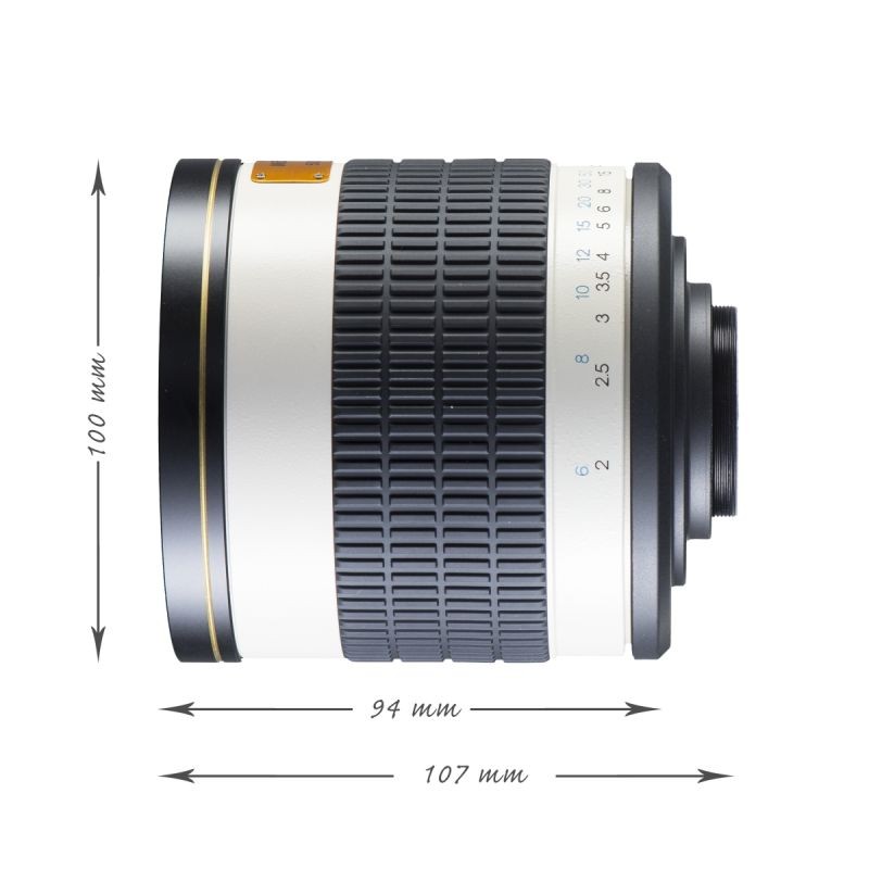 Walimex pro 800 mm f/8,0 DX peiliobjektiivi Fuji X -kiinnityksellä, manuaalitarkennus