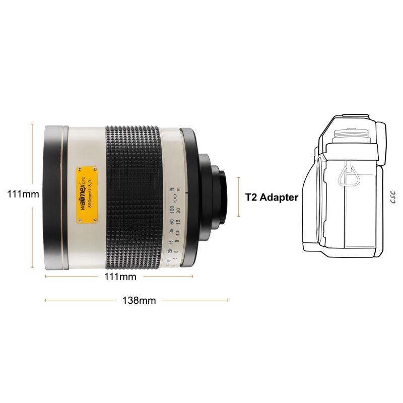 Walimex pro 800/8,0 DX peiliobjektiivi Canon EF-M, T2-adapteri, täyskenno/APS-C
