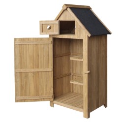 Kapea puuvarasto kuusipuusta bitumikatolla 770x540x1370 mm, ruskea