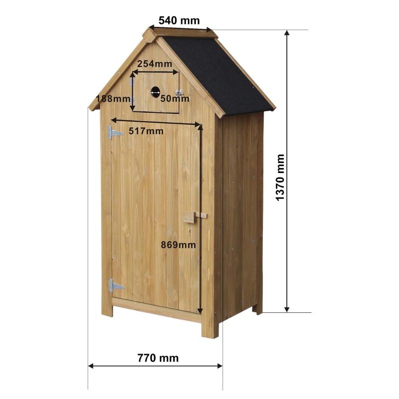 Kapea puuvarasto kuusipuusta bitumikatolla 770x540x1370 mm, ruskea