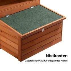 Puinen kanala 1360 x 740 x 700 mm, punaruskea, pesälaatikolla ja sinkityllä lantalavalla