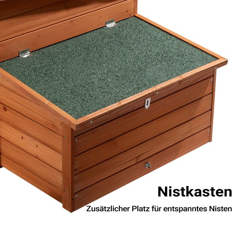 Puinen kanala 1360 x 740 x 700 mm, punaruskea, pesälaatikolla ja sinkityllä lantalavalla
