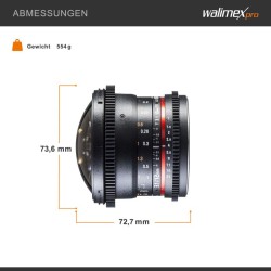 Walimex Pro 12 mm f/3,1 kalansilmäobjektiivi Canon EF, musta, manuaalinen tarkennus