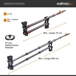 Walimex pro Carbon Camera Jib Traveller 7.2 kameranosturi, 70-200 cm, hiilikuitu, musta