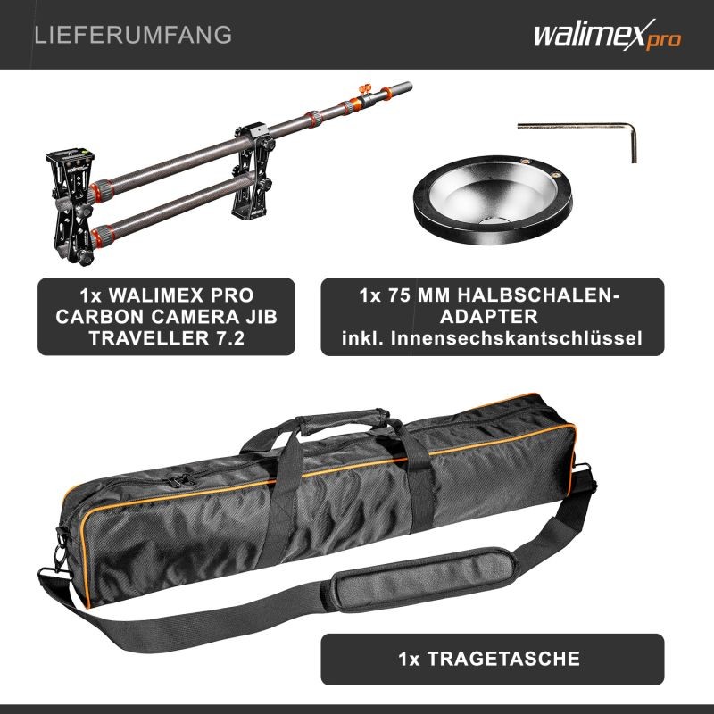 Walimex pro Carbon Camera Jib Traveller 7.2 kameranosturi, 70-200 cm, hiilikuitu, musta