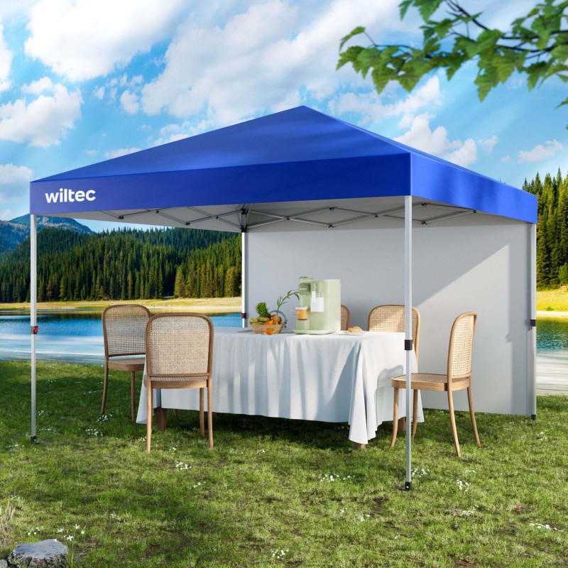 Kokoontaitettava puutarhapaviljonki 3 x 3 m, sininen, One Push -teknologia, pyörät, UV-suoja 50+