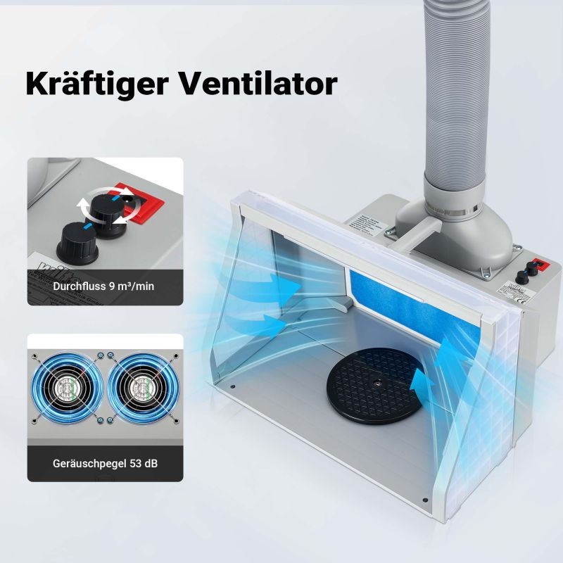 Airbrush-imujärjestelmä 9 m³/min, LED-valaistus ja säädettävä teho, harmaa