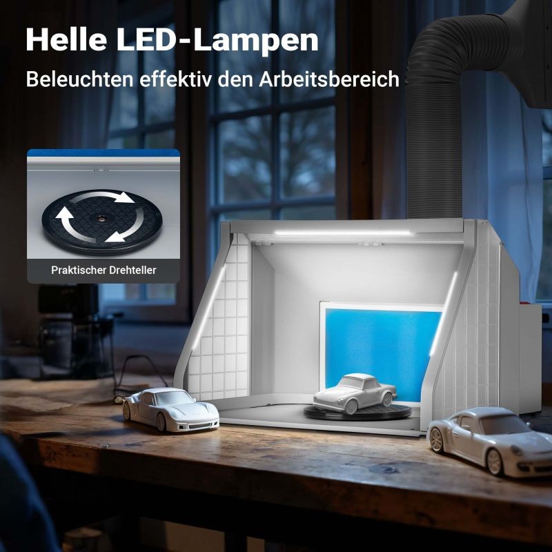 Airbrush-imujärjestelmä 9 m³/min, LED-valaistus ja säädettävä teho, harmaa