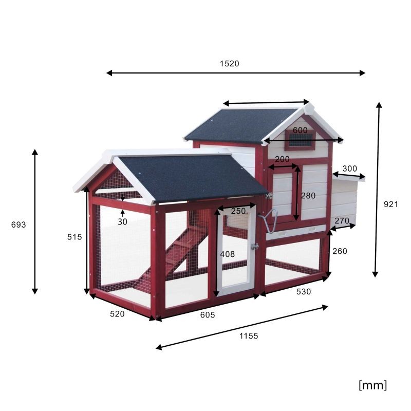 Kanala 1520 x 520 x 920 mm, punavalkoinen, kuusipuu, ulkoilualue ja pesälaatikko