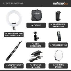 Walimex pro Medow 960 Pro LED-rengasvalosetti 45 cm, Bi-Color 3200-5500 K, 96 W, jalustalla ja kaukosäätimellä