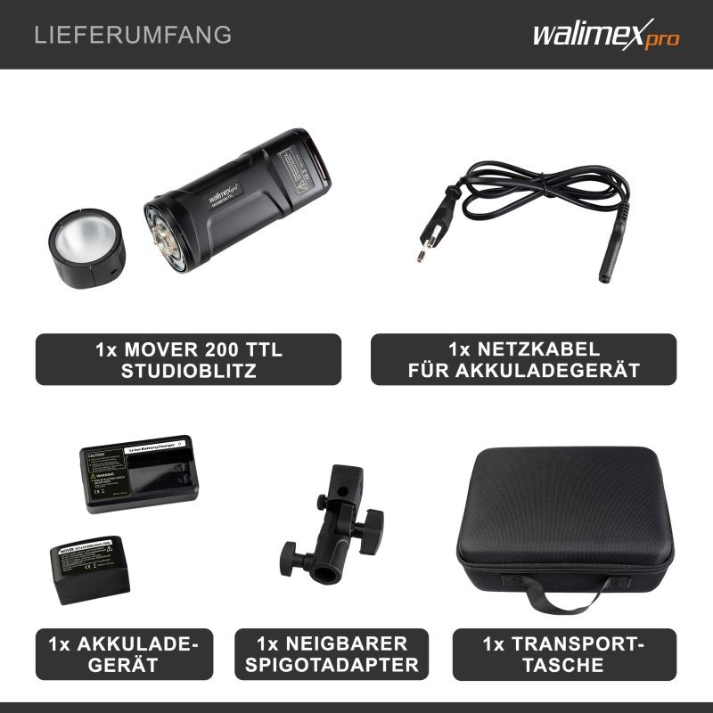 Walimex pro Mover 200 TTL akkusalama, 200 Ws, TTL, HSS, 2,4 GHz vastaanotin