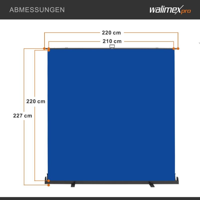 Walimex pro rullattava taustaseinä sininen 210 x 220 cm, kuljetuslaatikolla