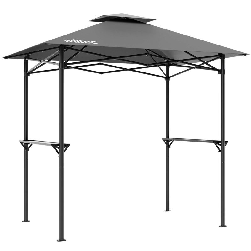 Grillipaviljonki, harmaa, 245 x 152 x 242 cm, vedenhylkivä katto, savunpoisto, 2 sivutasoa