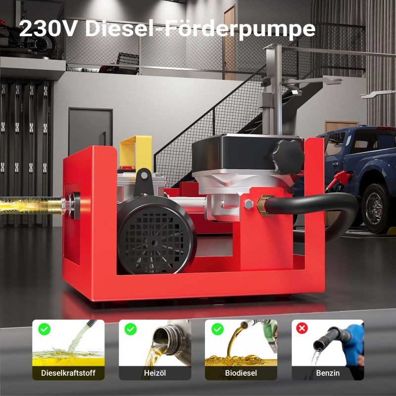 Diesel- ja lämmitysöljypumppu 230 V 550 W 20-60 l/min, automaattinen täyttöpistooli ja mittari