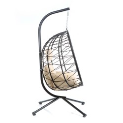 Riipputuoli telineellä musta polyeteenirottinki sisä ja ulkotiloihin 130 kg 95 x 95 x 197 cm