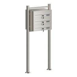 Postilaatikkojärjestelmä jalustalla, 3 lokeroa, ruostumaton teräs, 556 x 270 x 1200 mm, hopea