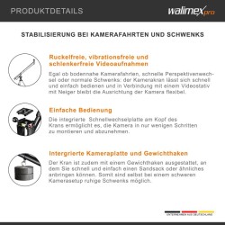Walimex pro Director Pro kameranosturi, 770 x 90 x 250 mm, max. kantavuus 3 kg, musta