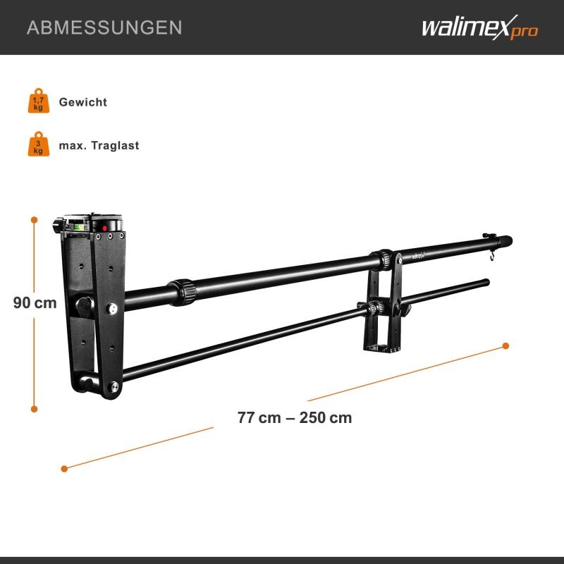 Walimex pro Director Pro kameranosturi, 770 x 90 x 250 mm, max. kantavuus 3 kg, musta