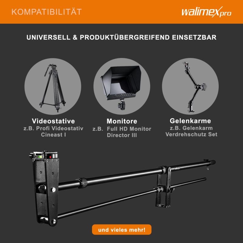 Walimex pro Director Pro kameranosturi, 770 x 90 x 250 mm, max. kantavuus 3 kg, musta