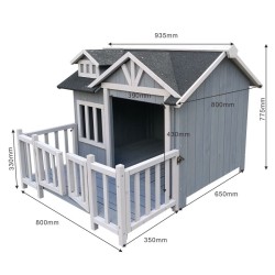 Koirankoppi terassilla kuusipuu 935 x 1000 x 775 mm harmaa valkoinen ulkokäyttöön