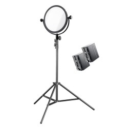 Walimex pro Soft LED 300 Round Bi Color -valosetti, 30 W, 3200-5600 K, 2 kpl NP-F 960 akkua, jalusta ja laukku